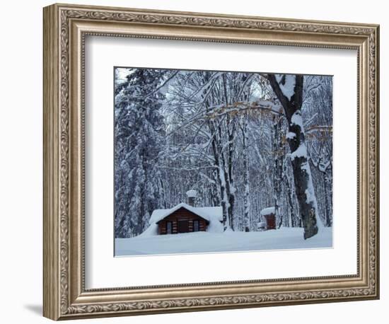 Log Cabin in Snowy Woods, Chippewa County, Michigan, USA-Claudia Adams-Framed Photographic Print