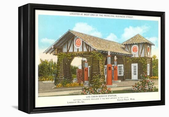 Log Cabin Service Station-null-Framed Stretched Canvas