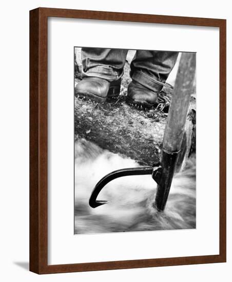 Log Driver's Feet Using a Peavey, to Control Lumber Floating Down River Headed for Paper Mill-Margaret Bourke-White-Framed Premium Photographic Print