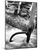 Log Driver's Feet Using a Peavey, to Control Lumber Floating Down River Headed for Paper Mill-Margaret Bourke-White-Mounted Photographic Print