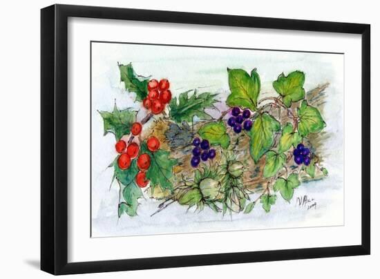 Log of Ivy, Holly and Hazelnuts-Nell Hill-Framed Giclee Print