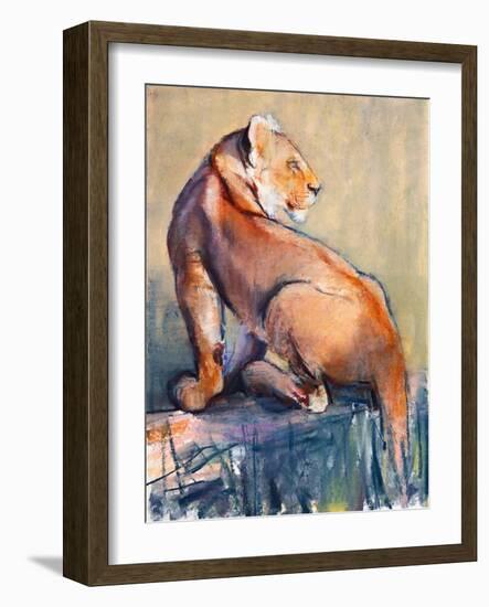 Log Seat, 2019, (conté and pastel on paper)-Mark Adlington-Framed Giclee Print