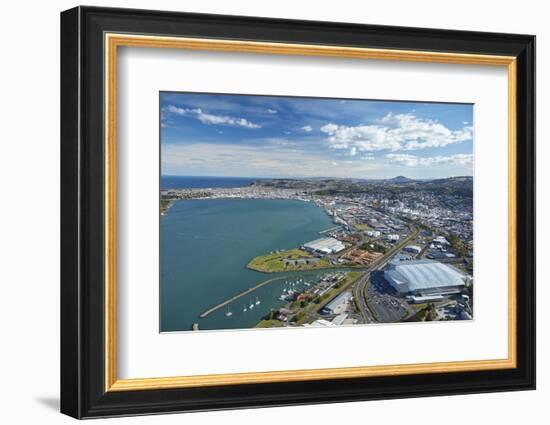 Logan Park, Forsyth Barr Stadium, and Otago Harbor, Dunedin, South Island, New Zealand, aerial-David Wall-Framed Photographic Print