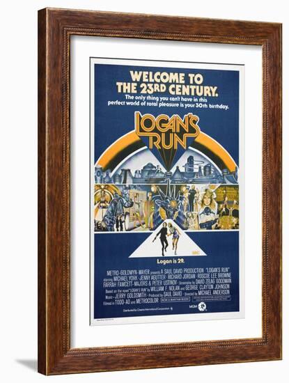 LOGAN'S RUN, Australian Poster, bottom from left: Michael York, Jenny Agutter, 1976-null-Framed Art Print