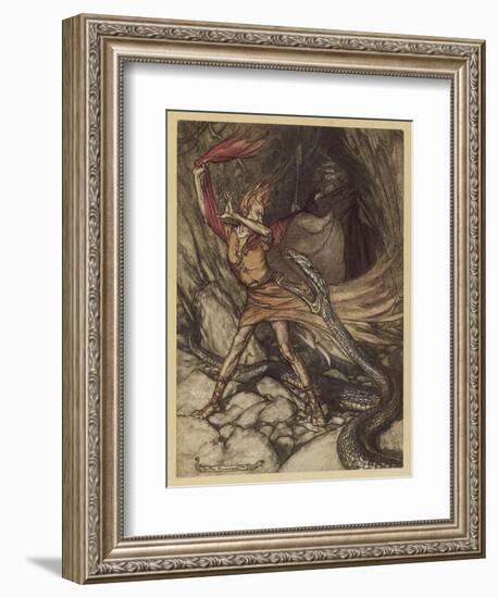 Loge and Alberich-Arthur Rackham-Framed Art Print