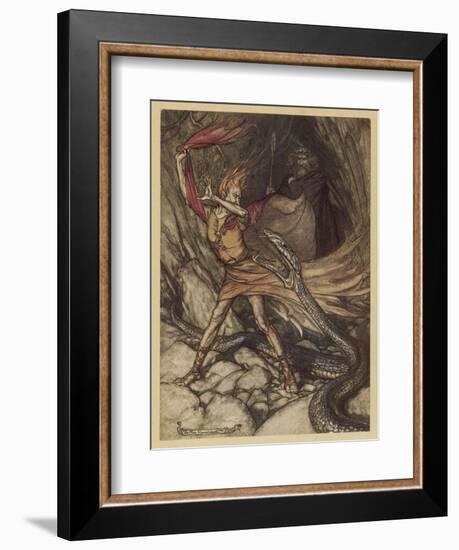 Loge and Alberich-Arthur Rackham-Framed Art Print