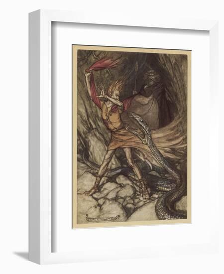 Loge and Alberich-Arthur Rackham-Framed Art Print