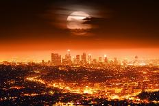 Los Angeles Skyline at Night, View from Hollywood Hills towards 101 Freeway and Downtown.-logoboom-Photographic Print