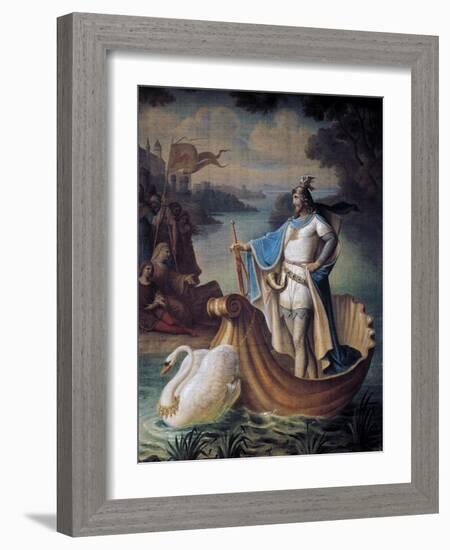 Lohengrin Arrives in Antwerp on Ship Pulled by Swan on the Waters of the Scheldt-August von Heckel-Framed Giclee Print