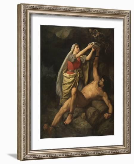 Loki Et Sigyn - Loki and Sigyn, by Winge, Marten Eskil (1825-1896). Oil on Canvas, 1863. Dimension-Marten Eskil Winge-Framed Giclee Print