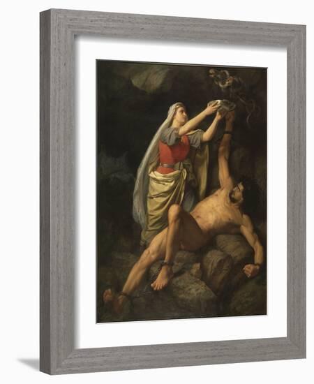 Loki Et Sigyn - Loki and Sigyn, by Winge, Marten Eskil (1825-1896). Oil on Canvas, 1863. Dimension-Marten Eskil Winge-Framed Giclee Print