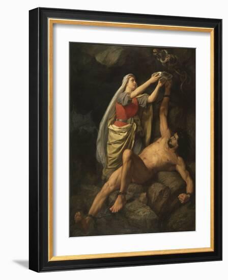 Loki Et Sigyn - Loki and Sigyn, by Winge, Marten Eskil (1825-1896). Oil on Canvas, 1863. Dimension-Marten Eskil Winge-Framed Giclee Print