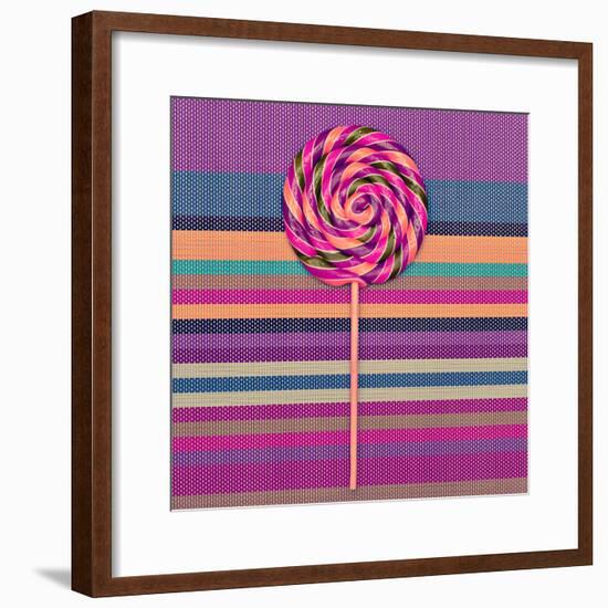 Lollipop on Bright Striped Background. Vanilla Minimal Style-Evgeniya Porechenskaya-Framed Photographic Print