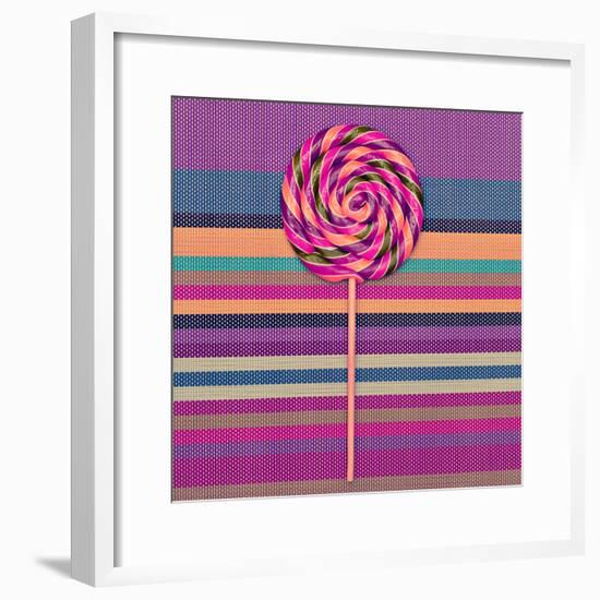 Lollipop on Bright Striped Background. Vanilla Minimal Style-Evgeniya Porechenskaya-Framed Photographic Print