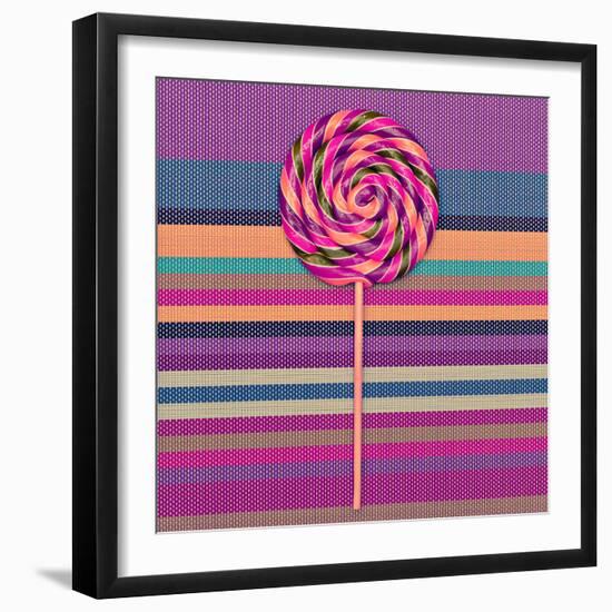 Lollipop on Bright Striped Background. Vanilla Minimal Style-Evgeniya Porechenskaya-Framed Photographic Print