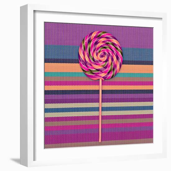 Lollipop on Bright Striped Background. Vanilla Minimal Style-Evgeniya Porechenskaya-Framed Photographic Print