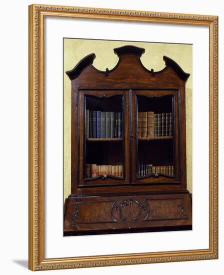 Lombard Trumeau Cabinet with Walnut Root Veneer Finish, Restored Drop Leaf, Italy, Detail-null-Framed Giclee Print