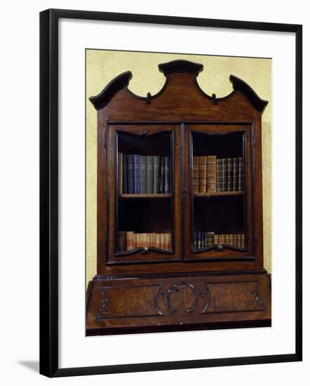 Lombard Trumeau Cabinet with Walnut Root Veneer Finish, Restored Drop Leaf, Italy, Detail-null-Framed Giclee Print