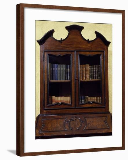 Lombard Trumeau Cabinet with Walnut Root Veneer Finish, Restored Drop Leaf, Italy, Detail-null-Framed Giclee Print