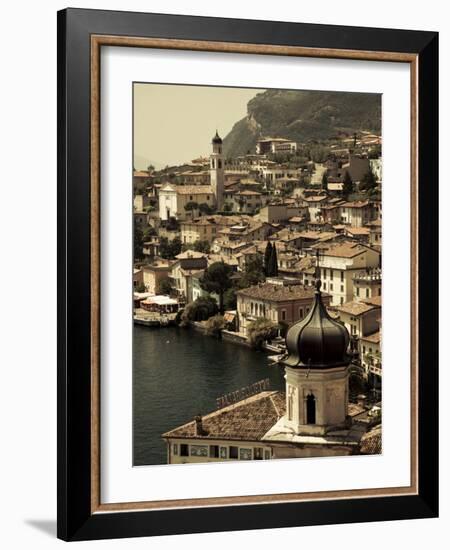 Lombardy, Lake District, Lake Garda, Limone Sul Garda, Town View with San Benedetto Church, Italy-Walter Bibikow-Framed Photographic Print