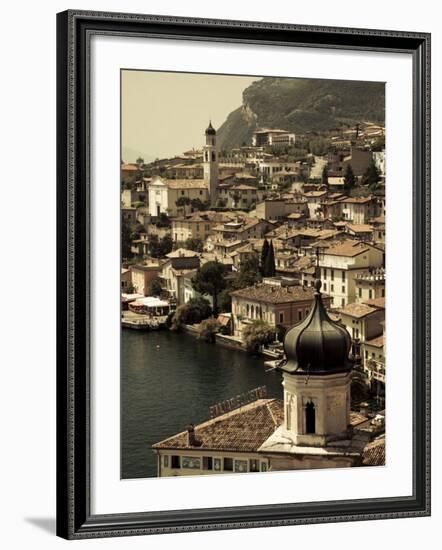 Lombardy, Lake District, Lake Garda, Limone Sul Garda, Town View with San Benedetto Church, Italy-Walter Bibikow-Framed Photographic Print