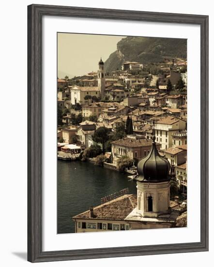 Lombardy, Lake District, Lake Garda, Limone Sul Garda, Town View with San Benedetto Church, Italy-Walter Bibikow-Framed Photographic Print