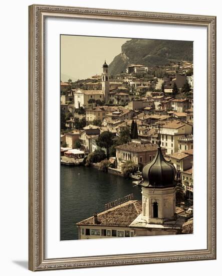 Lombardy, Lake District, Lake Garda, Limone Sul Garda, Town View with San Benedetto Church, Italy-Walter Bibikow-Framed Photographic Print