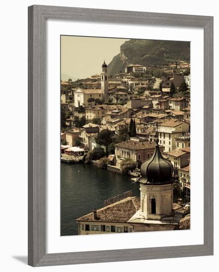 Lombardy, Lake District, Lake Garda, Limone Sul Garda, Town View with San Benedetto Church, Italy-Walter Bibikow-Framed Photographic Print