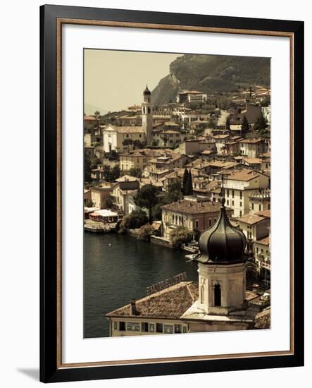 Lombardy, Lake District, Lake Garda, Limone Sul Garda, Town View with San Benedetto Church, Italy-Walter Bibikow-Framed Photographic Print