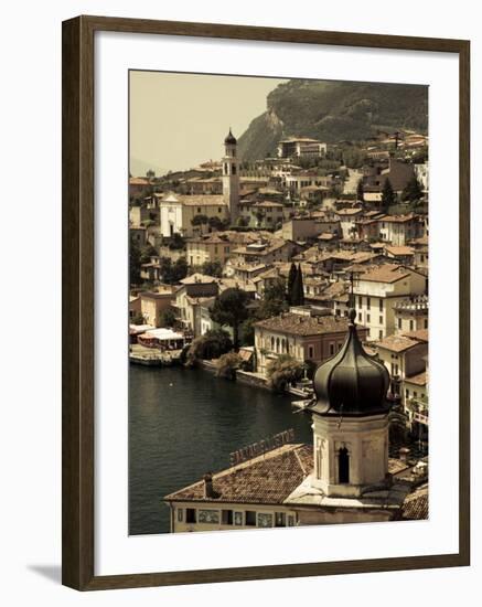 Lombardy, Lake District, Lake Garda, Limone Sul Garda, Town View with San Benedetto Church, Italy-Walter Bibikow-Framed Photographic Print