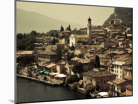 Lombardy, Lake District, Lake Garda, Limone Sul Garda, Town View with San Benedetto Church, Italy-Walter Bibikow-Mounted Photographic Print