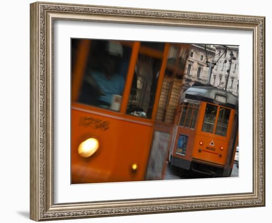 Lombardy, Milan, Piazza Cordusio, Trams, Italy-Walter Bibikow-Framed Photographic Print