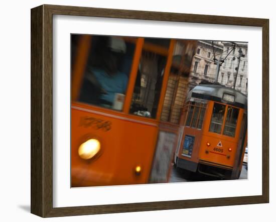 Lombardy, Milan, Piazza Cordusio, Trams, Italy-Walter Bibikow-Framed Photographic Print