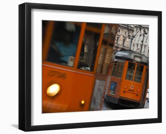 Lombardy, Milan, Piazza Cordusio, Trams, Italy-Walter Bibikow-Framed Photographic Print