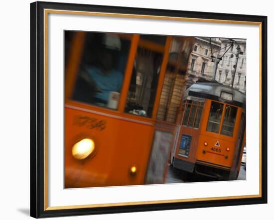 Lombardy, Milan, Piazza Cordusio, Trams, Italy-Walter Bibikow-Framed Photographic Print