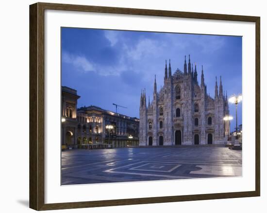 Lombardy, Milan, Piazza Del Duomo, Duomo, Cathedral, Dawn, Italy-Walter Bibikow-Framed Photographic Print