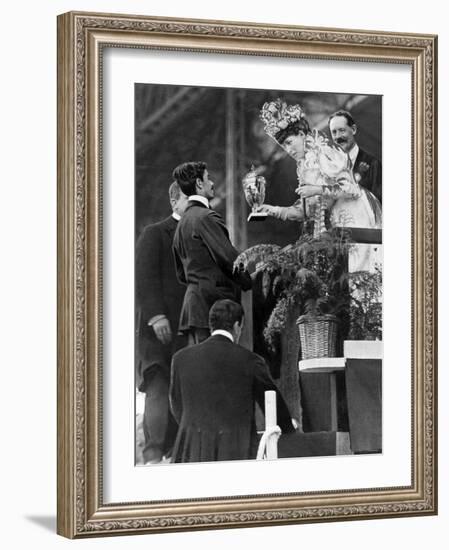 London 1908 Olympic Games: Pietri Dorando Receives a Consolation Gold Cup from Queen Alexandra-null-Framed Photographic Print