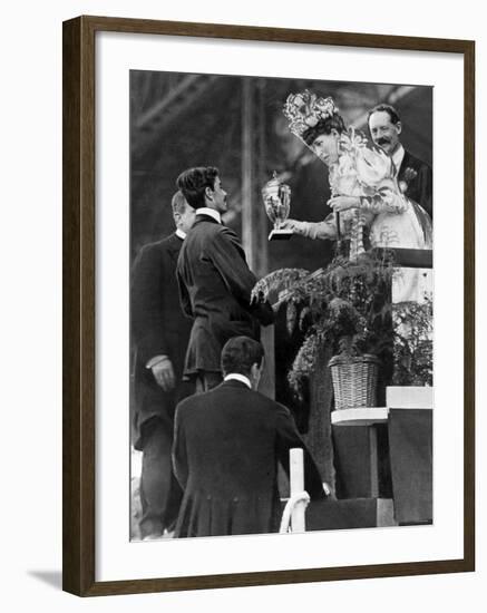 London 1908 Olympic Games: Pietri Dorando Receives a Consolation Gold Cup from Queen Alexandra-null-Framed Photographic Print