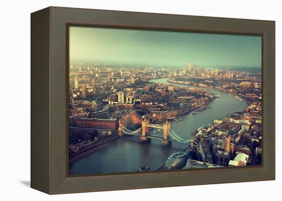 London Aerial View with Tower Bridge in Sunset Time-Iakov Kalinin-Framed Premier Image Canvas