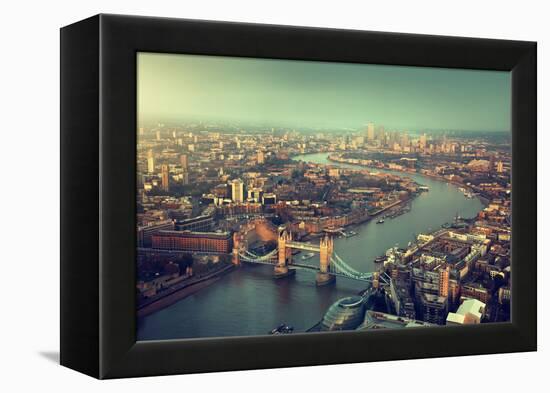 London Aerial View with Tower Bridge in Sunset Time-Iakov Kalinin-Framed Premier Image Canvas