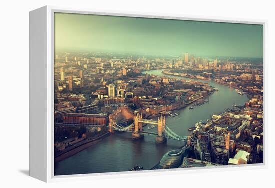 London Aerial View with Tower Bridge in Sunset Time-Iakov Kalinin-Framed Premier Image Canvas