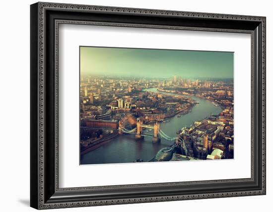 London Aerial View with Tower Bridge in Sunset Time-Iakov Kalinin-Framed Photographic Print