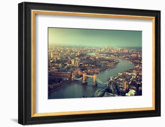 London Aerial View with Tower Bridge in Sunset Time-Iakov Kalinin-Framed Photographic Print