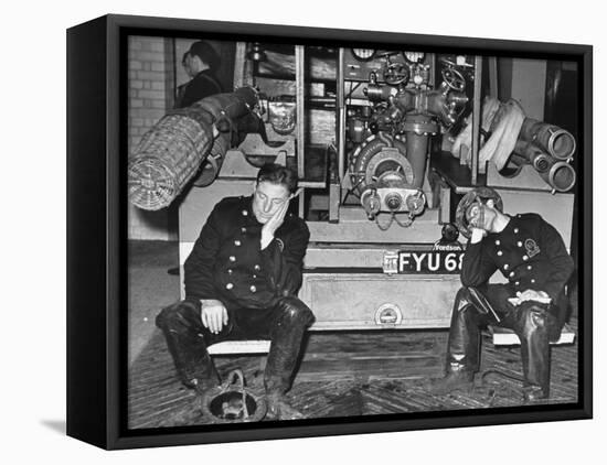 London Auxiliary Fire Service Crew Members Catch Nap on Tail of a Fire Truck-William Vandivert-Framed Premier Image Canvas