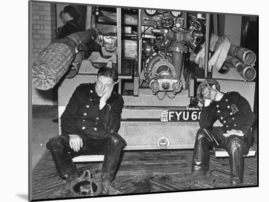 London Auxiliary Fire Service Crew Members Catch Nap on Tail of a Fire Truck-William Vandivert-Mounted Photographic Print