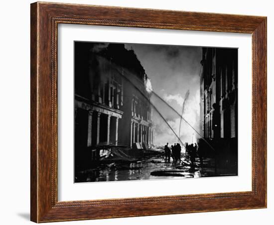 London Auxiliary Fire Service Working on a Fire Near Whitehall Caused by Incendiary Bomb-William Vandivert-Framed Photographic Print