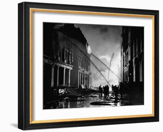 London Auxiliary Fire Service Working on a Fire Near Whitehall Caused by Incendiary Bomb-William Vandivert-Framed Photographic Print