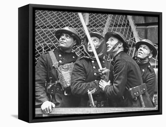 London Auxiliary Fire Service Working on a Fire Near Whitehall Caused by Incendiary Bomb-William Vandivert-Framed Premier Image Canvas