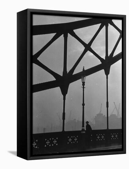 London Bobby in His Wartime Tin Helmet Patrolling the Tower Bridge-Carl Mydans-Framed Premier Image Canvas