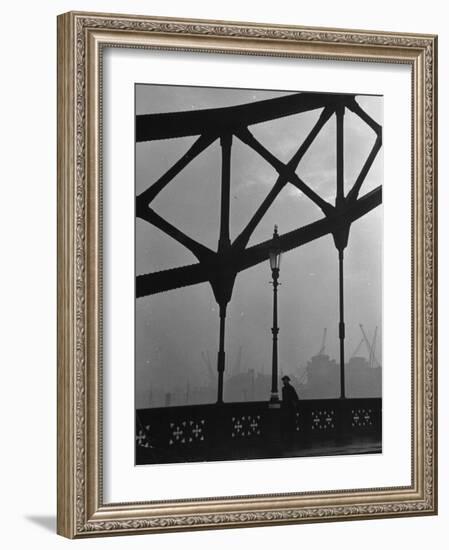 London Bobby in His Wartime Tin Helmet Patrolling the Tower Bridge-Carl Mydans-Framed Photographic Print